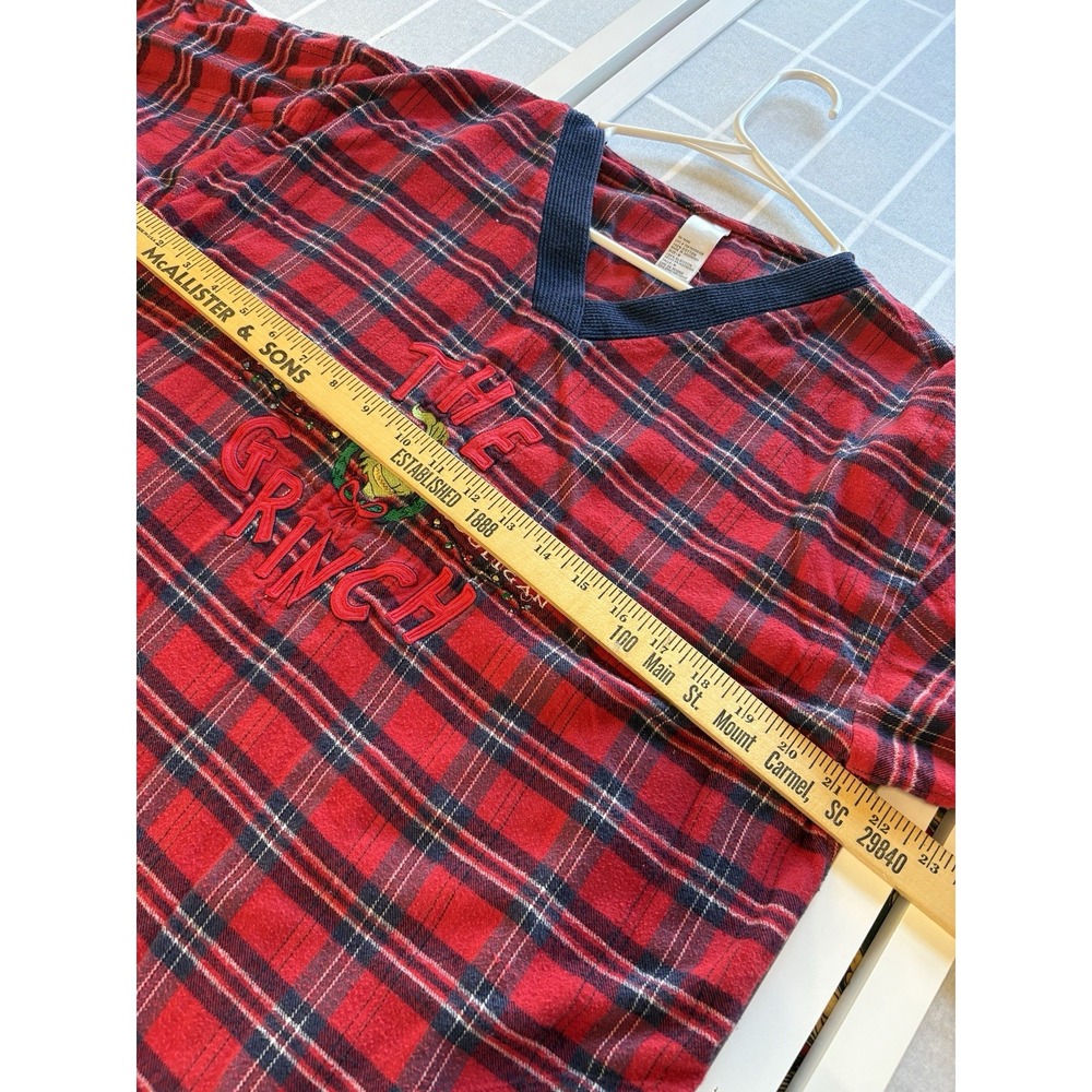 Vtg Grinch Christmas Flannel Night Gown Women Sz M Embroidery Plaid Moomoo Dress - Picture 5 of 7